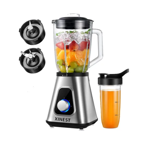 XINEST 2 En 1 Licuadora de Cocina Vaso Cristal 1.5L Vaso Portátil Plástico 0.6L Plata Dos Cuchillas